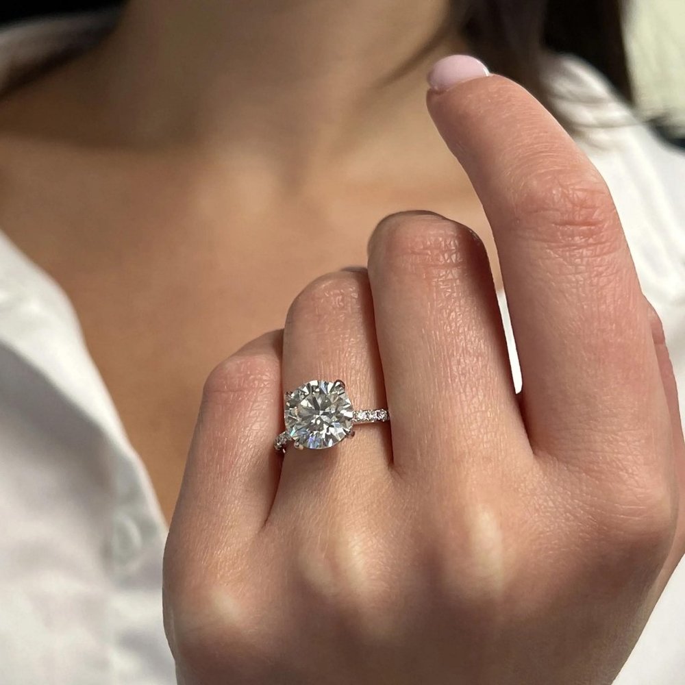 3.49Cttw Round Cut Lab Grown & Natural Diamond Engagement Ring 18K White Gold